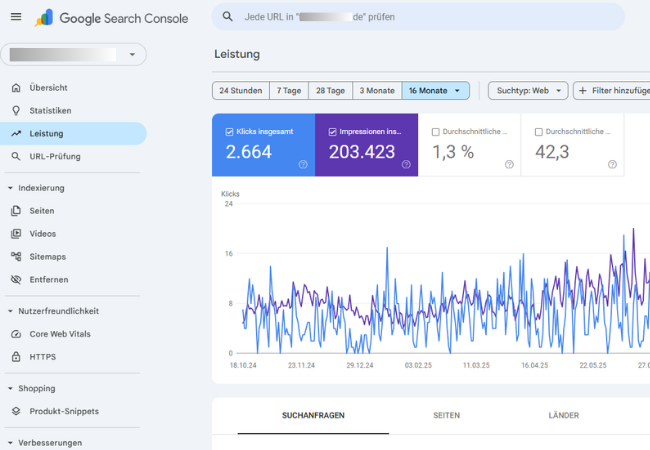 Das Bild zeigt das Backend der Google Search Console